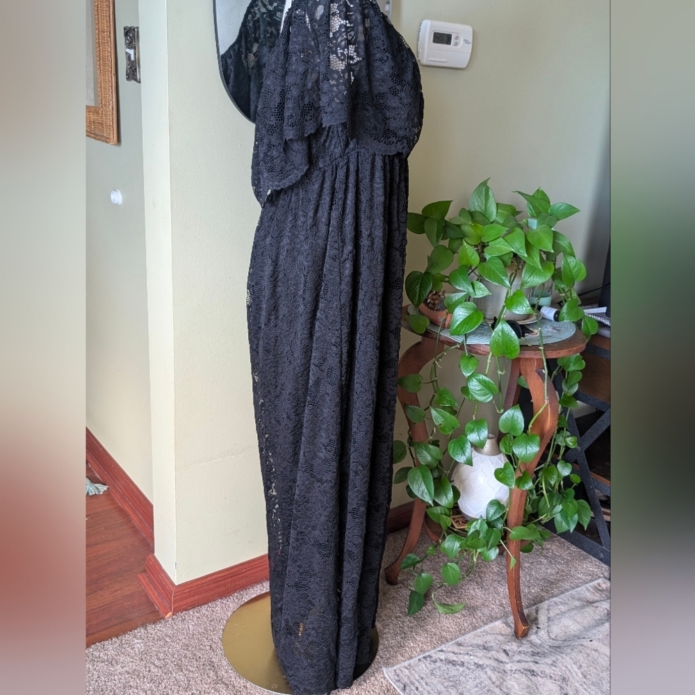 Chic Soul Women's Size 3X Off Shoulder Black Lace Fully Lined Boho Maxi Dress - Picture 5 of 13